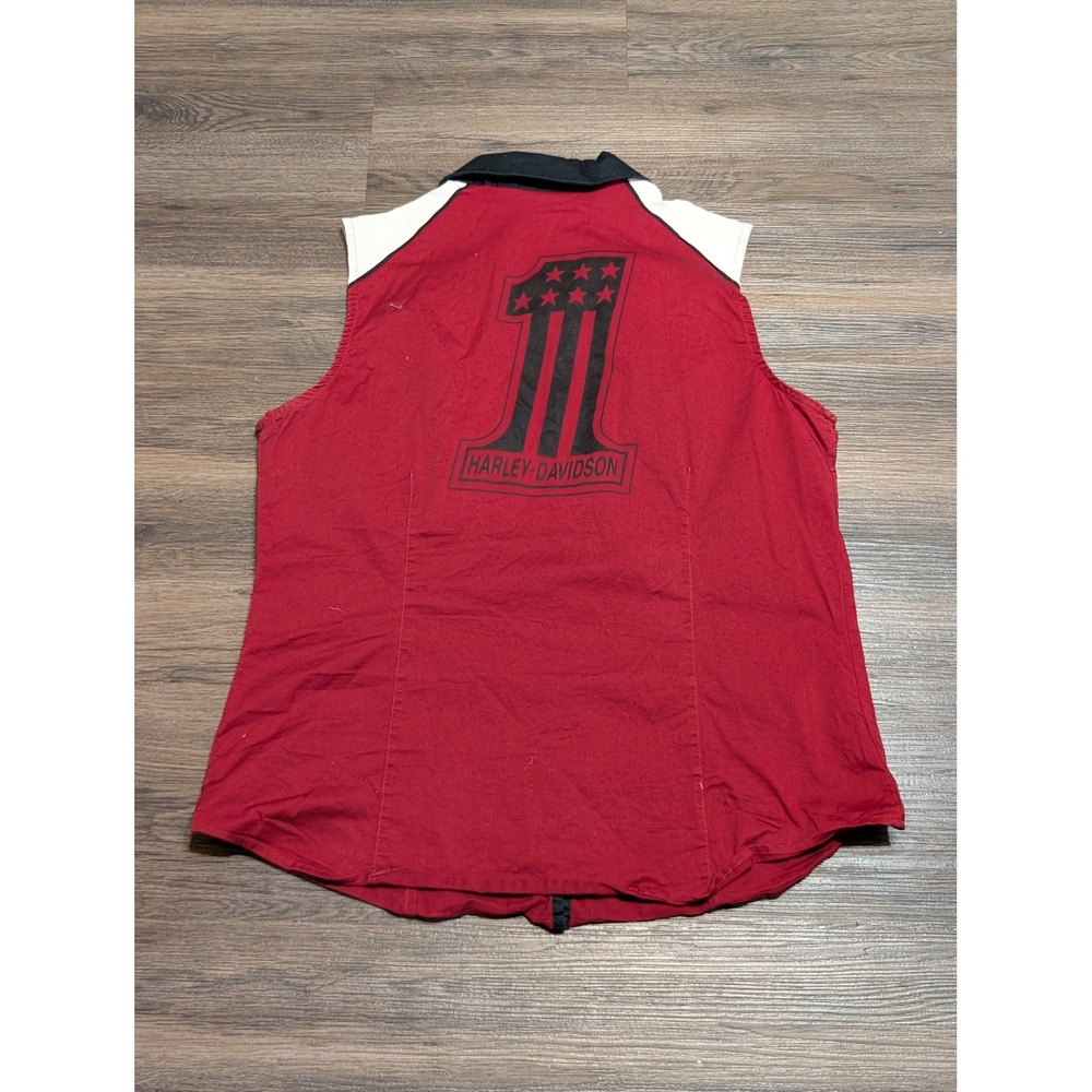 Harley-Davidson Liberty Sleeveless Zip Front Biker Shirt Womens XL Red #1 Logo